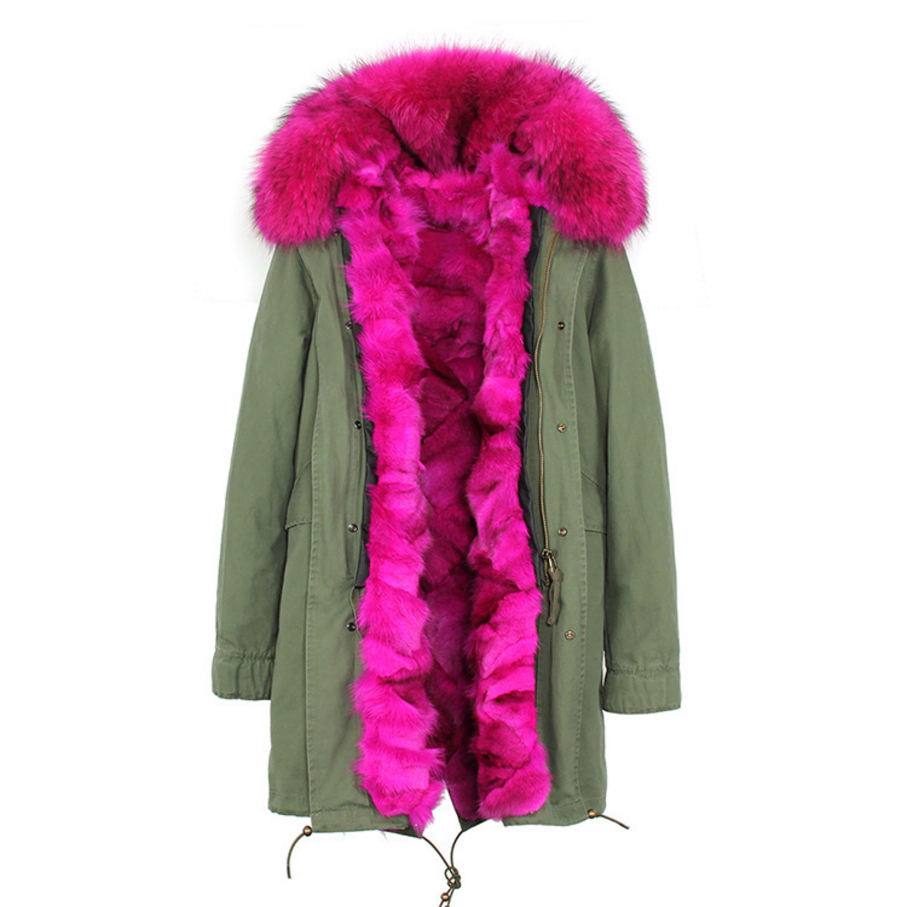 Raccoon Fur Trimmed Hooded Parka with Detachable Fox Fur Liner 134a Details 3