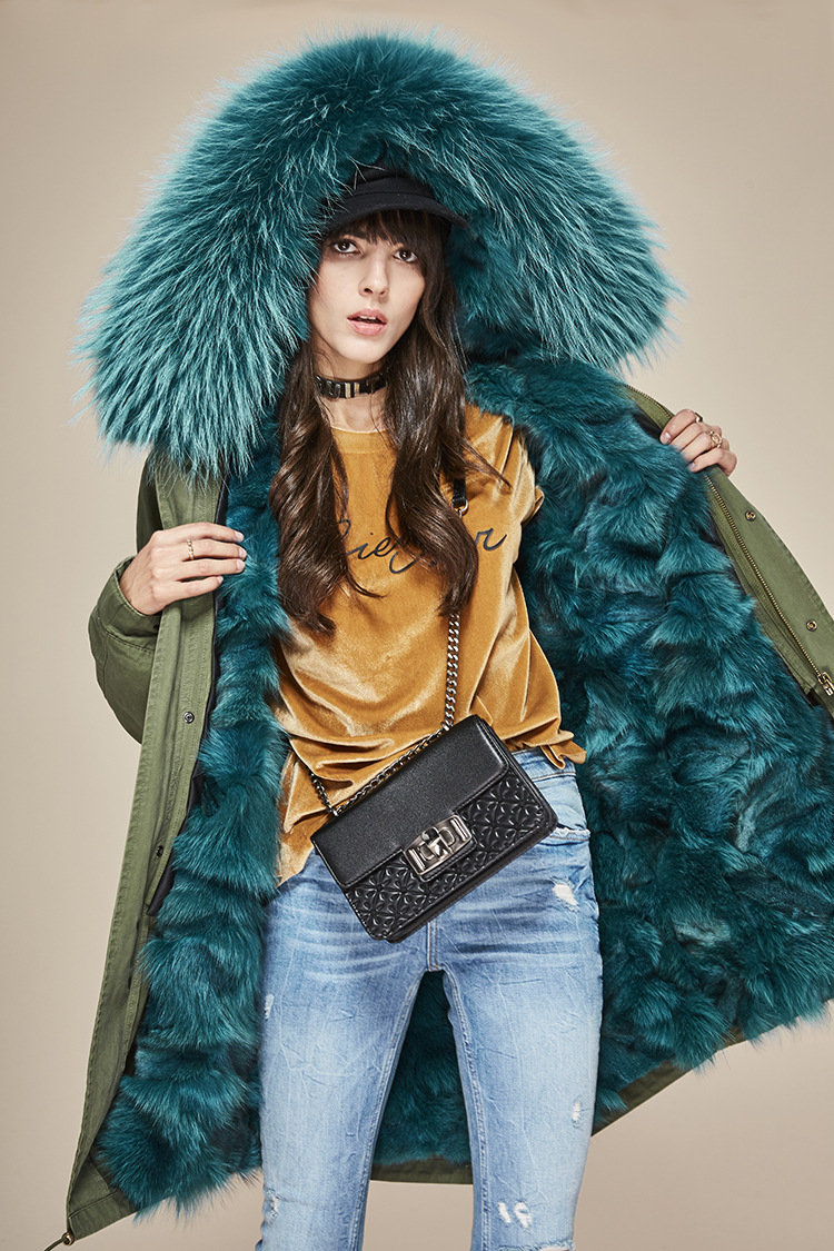 Raccoon Fur Trimmed Hooded Parka with Detachable Fox Fur Liner 134a Details 13