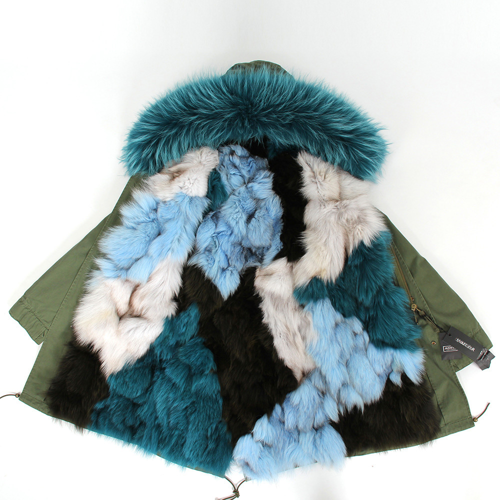 Raccoon Fur Trimmed Hooded Parka with Detachable Fox Fur Liner 134a Details 11