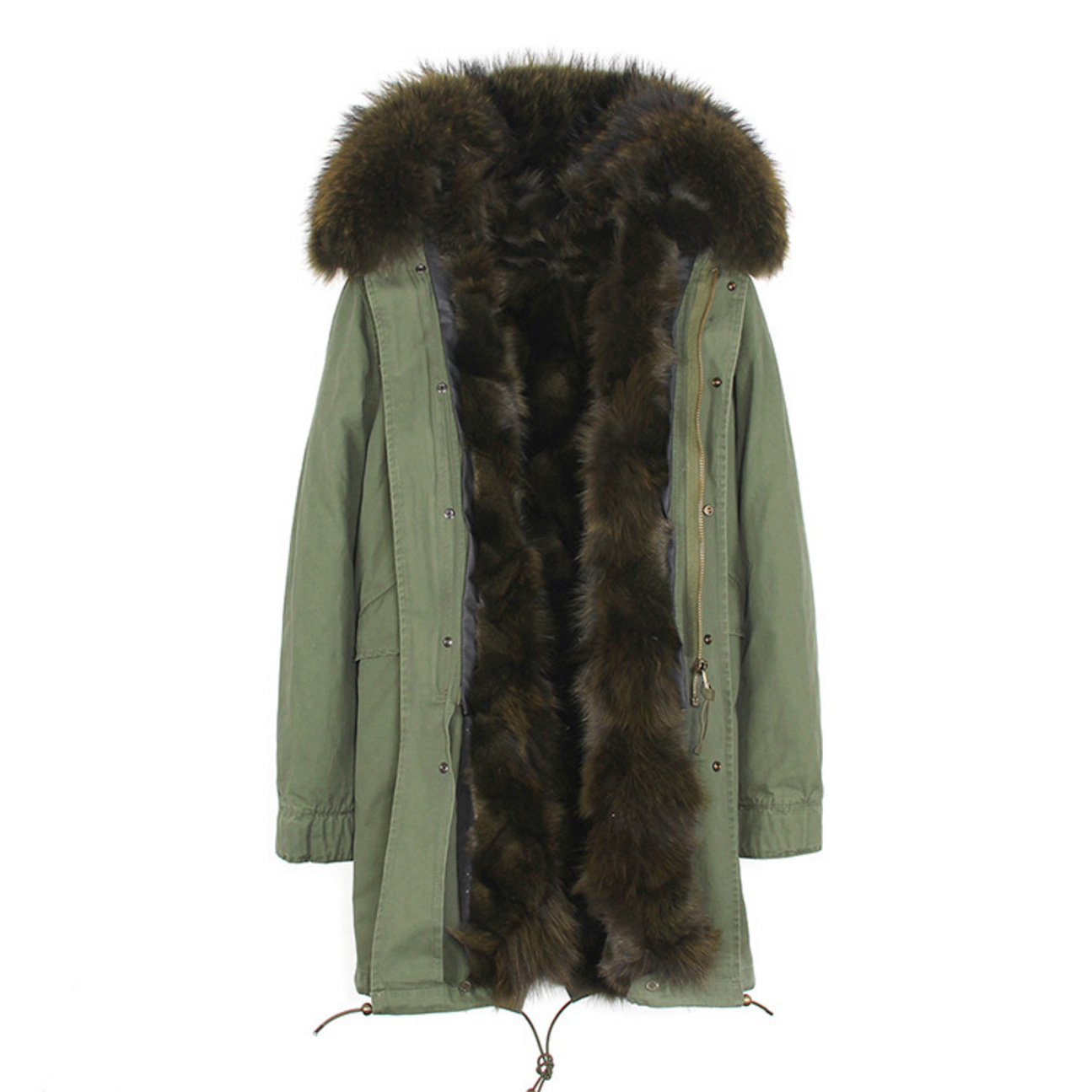 Raccoon Fur Trimmed Hooded Parka with Detachable Fox Fur Liner 134a Details 5