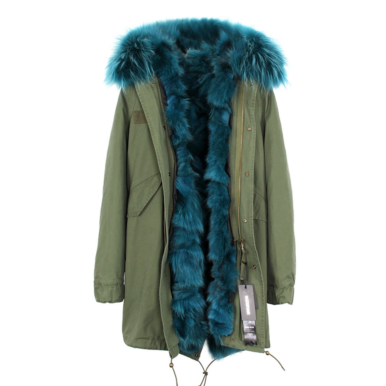 Raccoon Fur Trimmed Hooded Parka with Detachable Fox Fur Liner 134a Details 2
