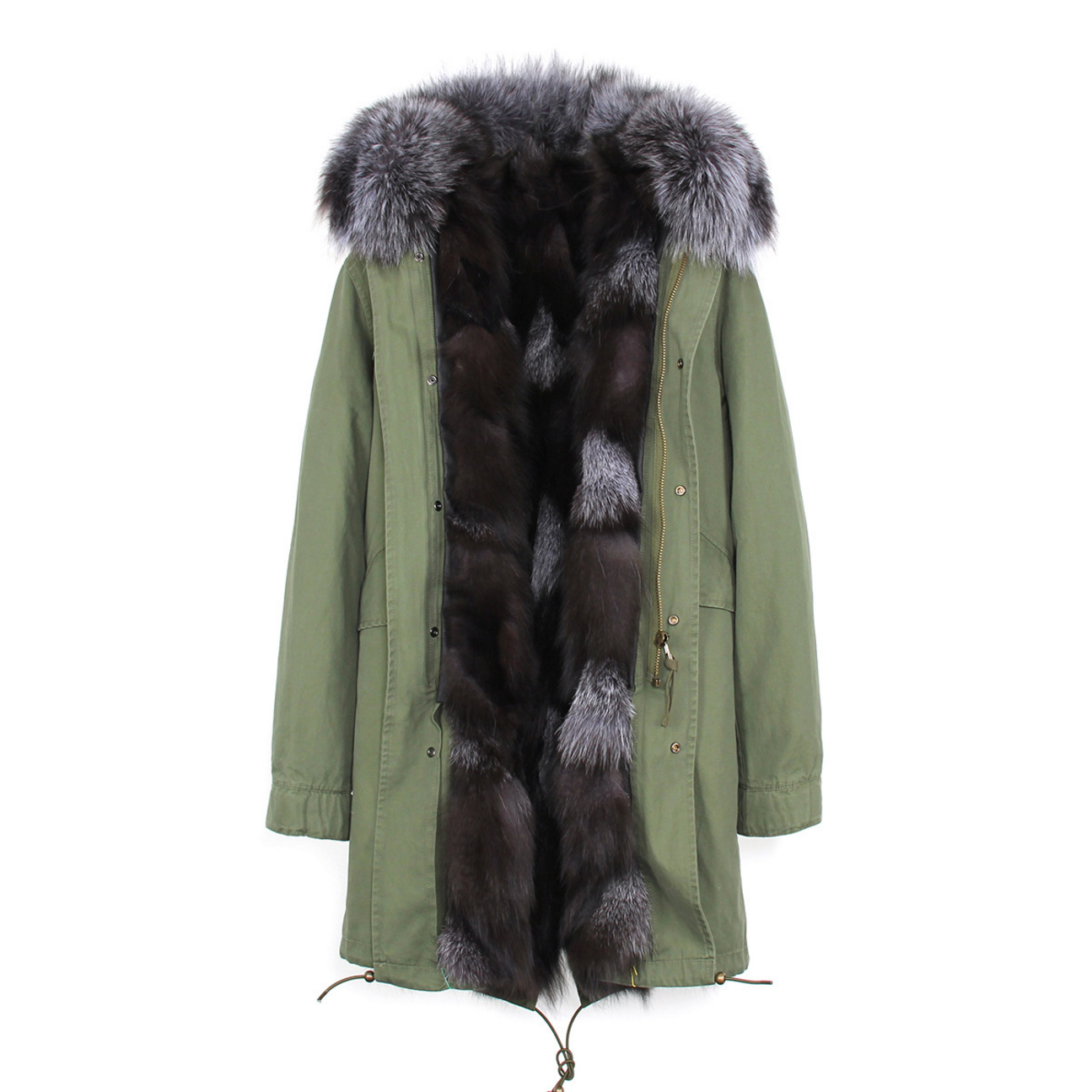 Raccoon Fur Trimmed Hooded Parka with Detachable Fox Fur Liner 134a Details 4