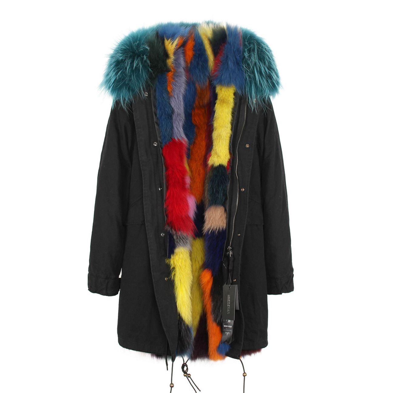Raccoon Fur Trimmed Hooded Parka with Detachable Fox Fur Liner 134b Details 1