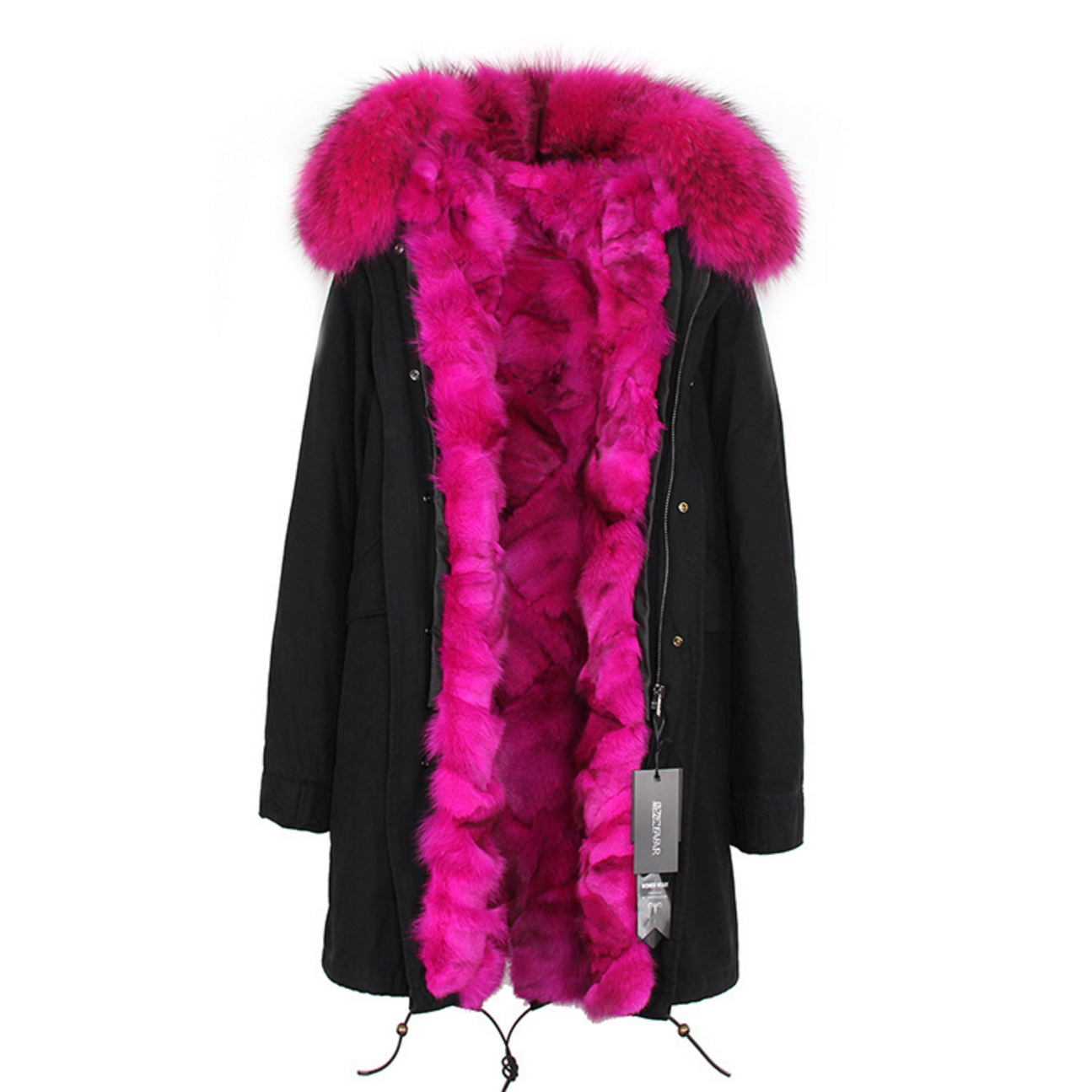 Raccoon Fur Trimmed Hooded Parka with Detachable Fox Fur Liner 134b Details 5