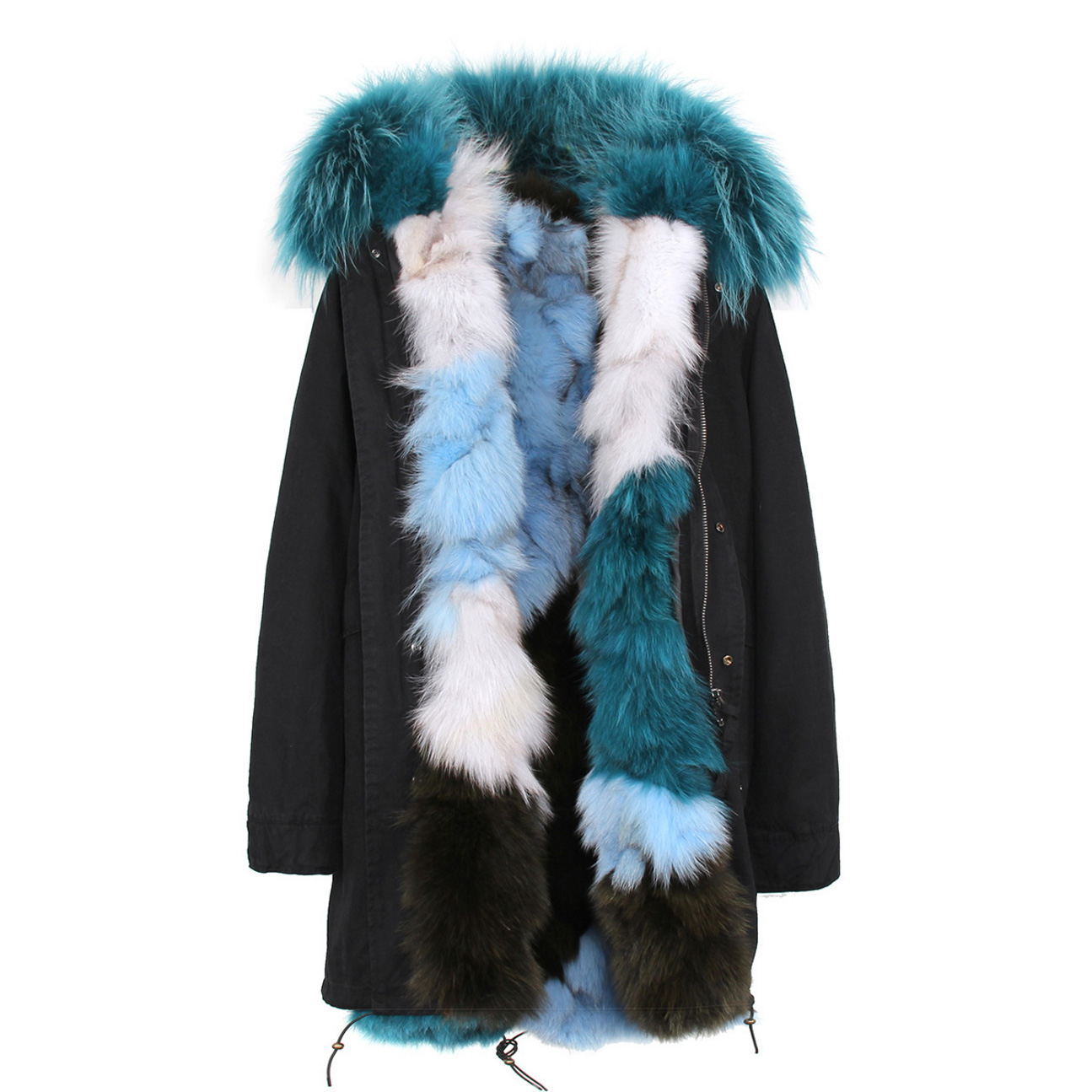 Raccoon Fur Trimmed Hooded Parka with Detachable Fox Fur Liner 134b Details 2