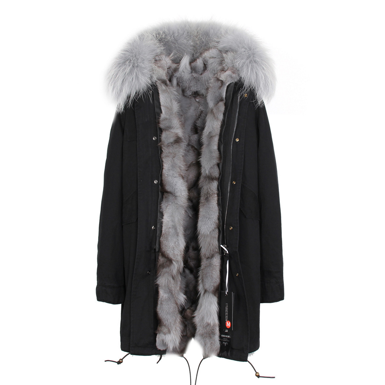 Raccoon Fur Trimmed Hooded Parka with Detachable Fox Fur Liner 134b Details 6