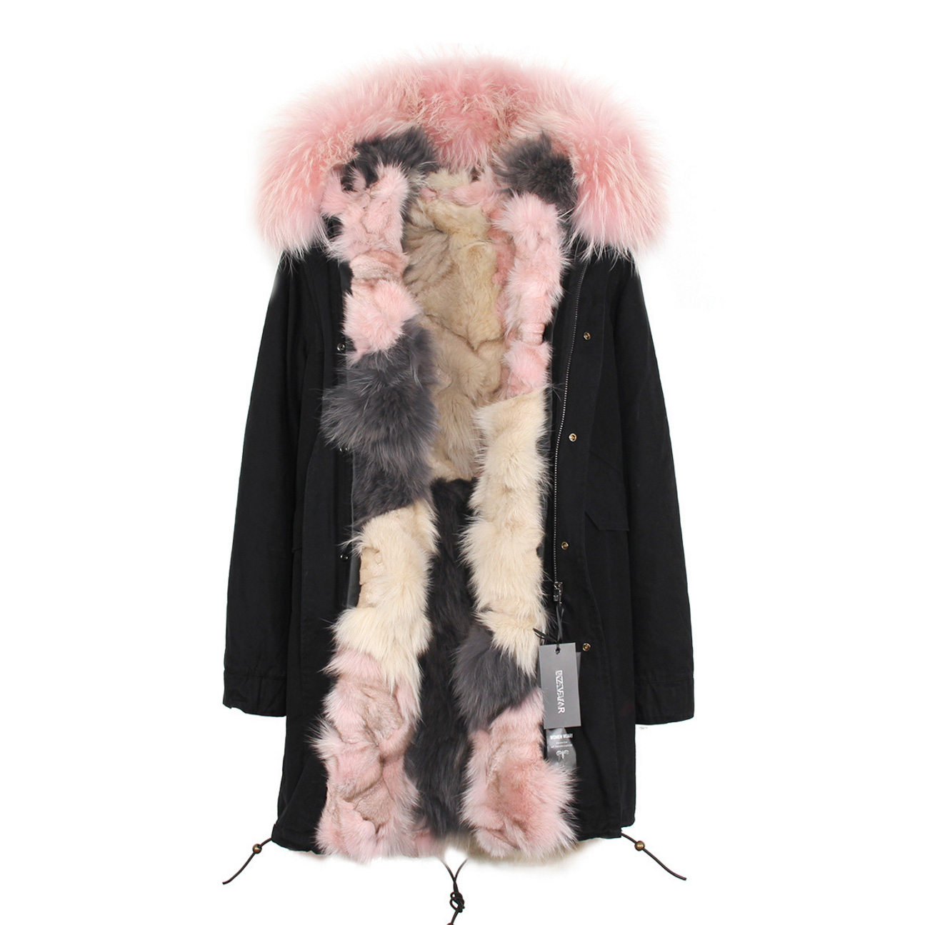 Raccoon Fur Trimmed Hooded Parka with Detachable Fox Fur Liner 134c Details 1