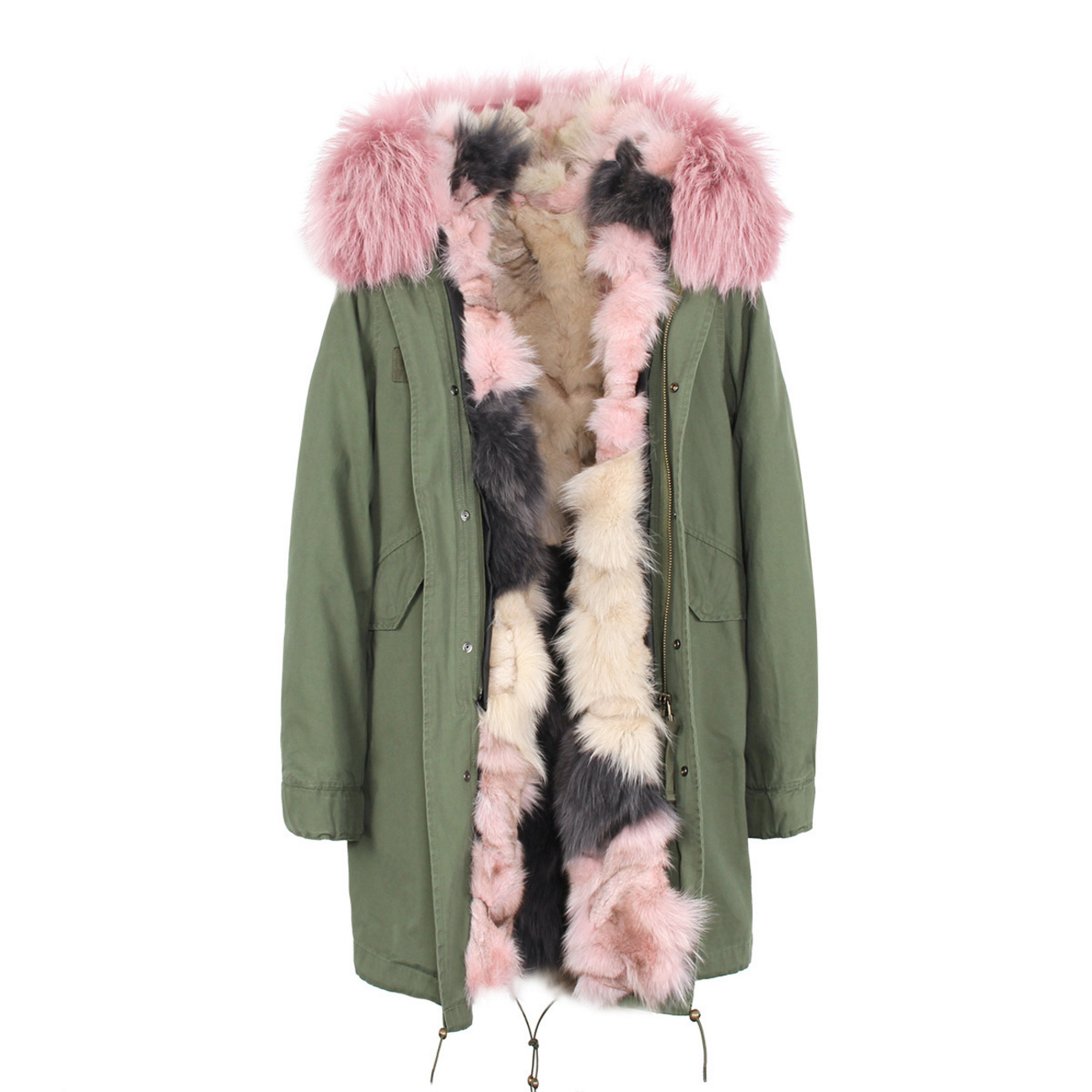 Raccoon Fur Trimmed Hooded Parka with Detachable Fox Fur Liner 134c Details 2