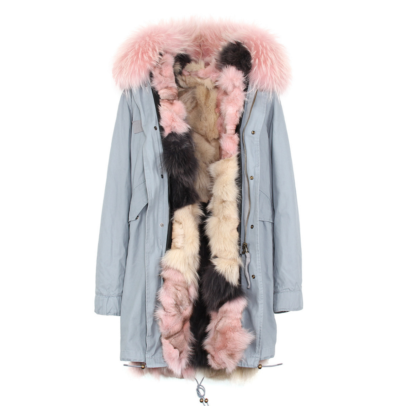 Raccoon Fur Trimmed Hooded Parka with Detachable Fox Fur Liner 134c Details 3