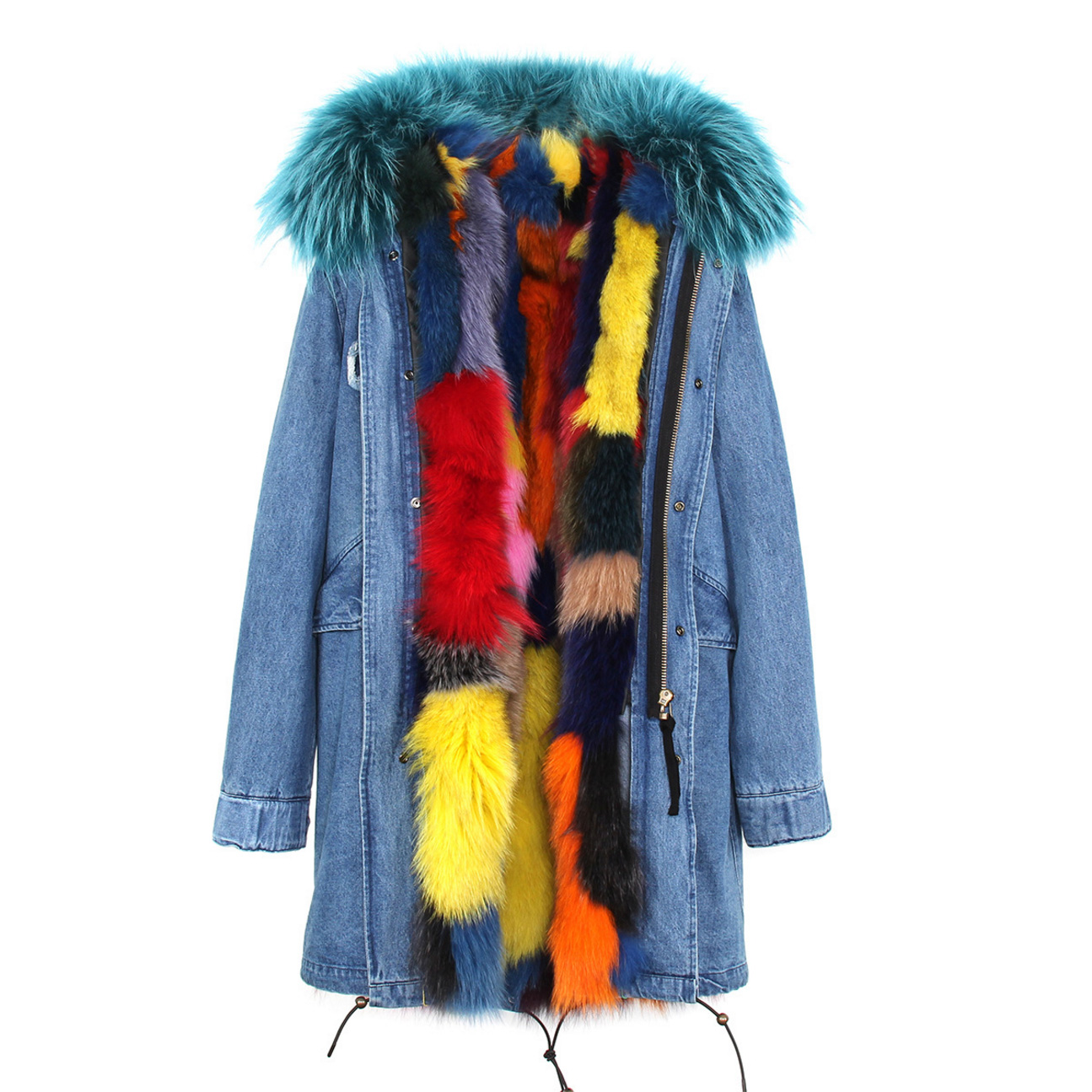 Raccoon Fur Trimmed Hooded Parka with Detachable Fox Fur Liner 134e-3