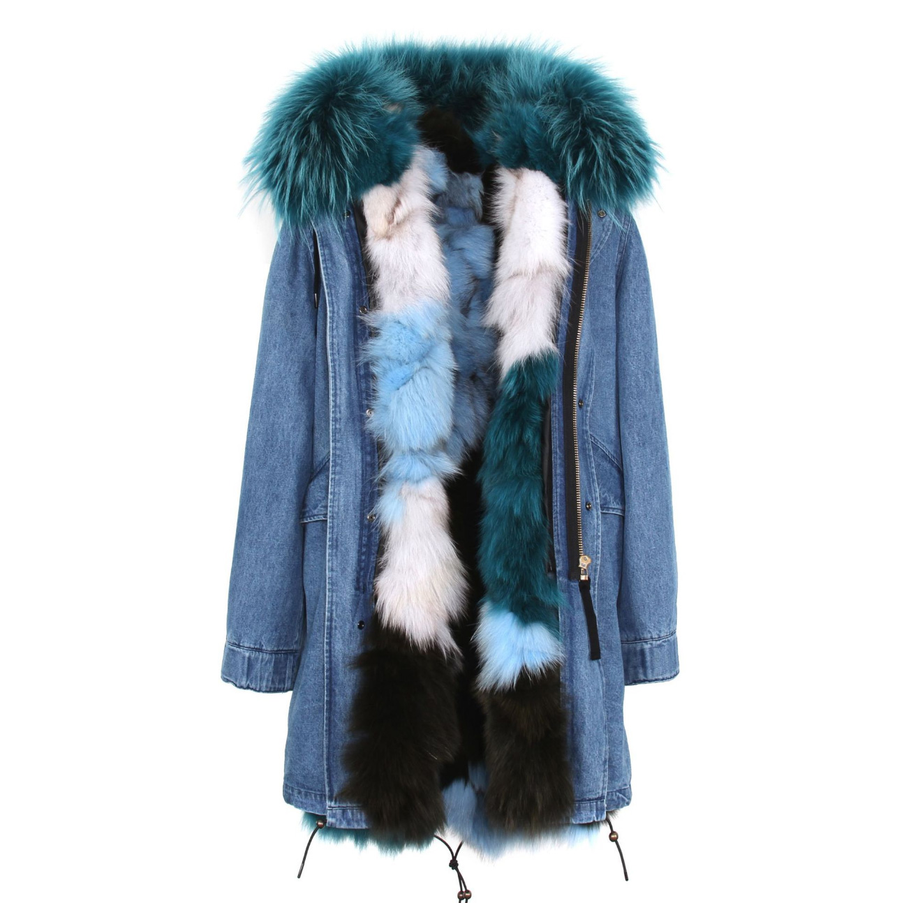 Raccoon Fur Trimmed Hooded Parka with Detachable Fox Fur Liner 134e-2