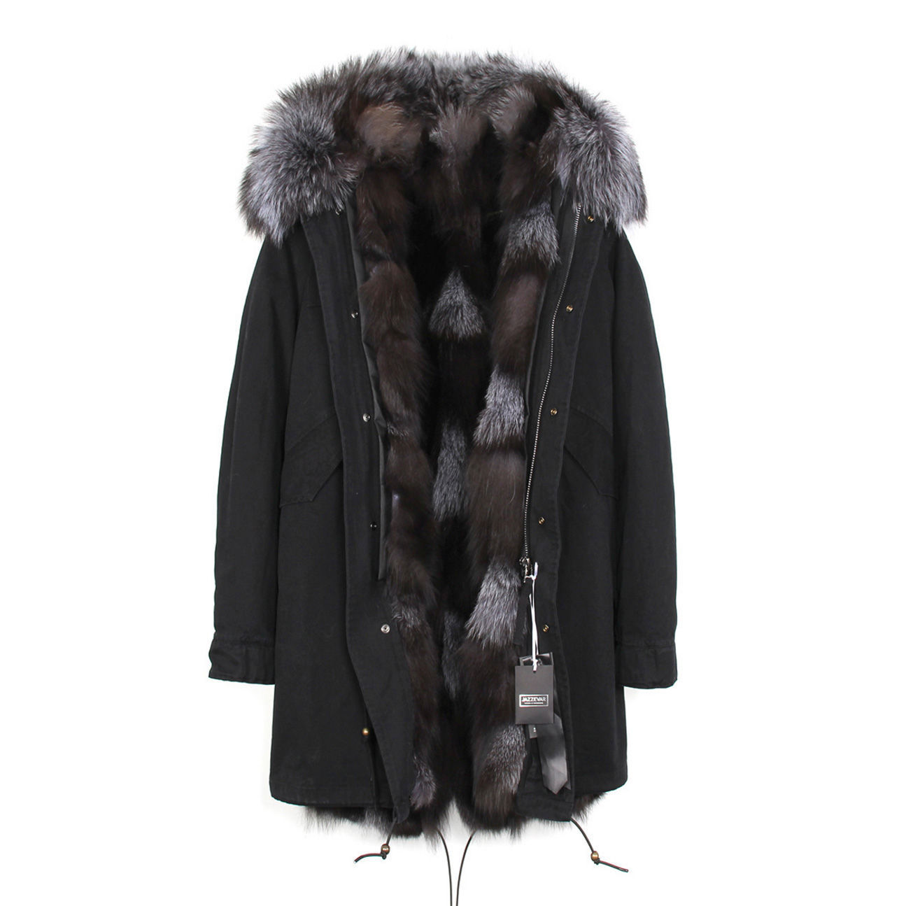 Raccoon Fur Trimmed Hooded Parka with Detachable Fox Fur Liner 134e-10