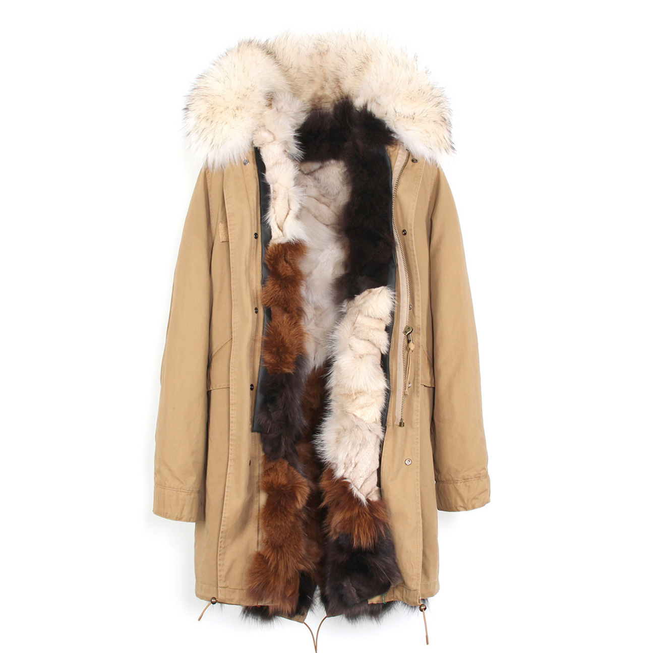 Raccoon Fur Trimmed Hooded Parka with Detachable Fox Fur Liner 134e-9