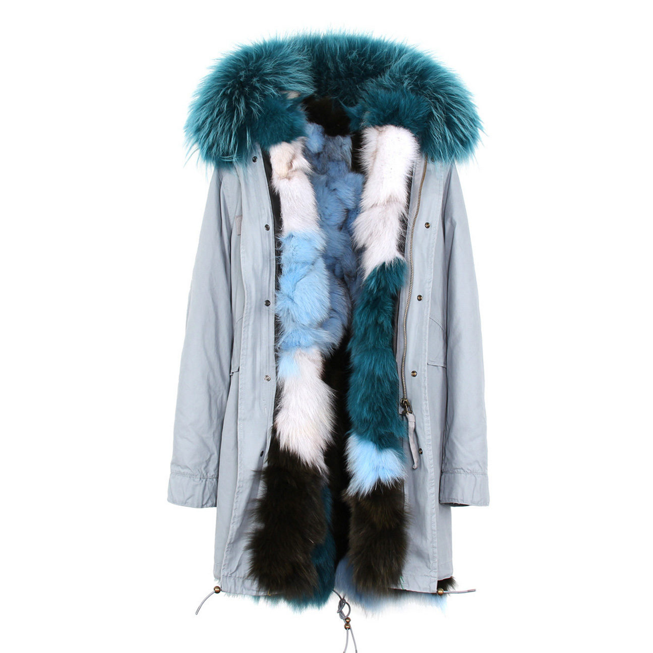 Raccoon Fur Trimmed Hooded Parka with Detachable Fox Fur Liner 134e-4
