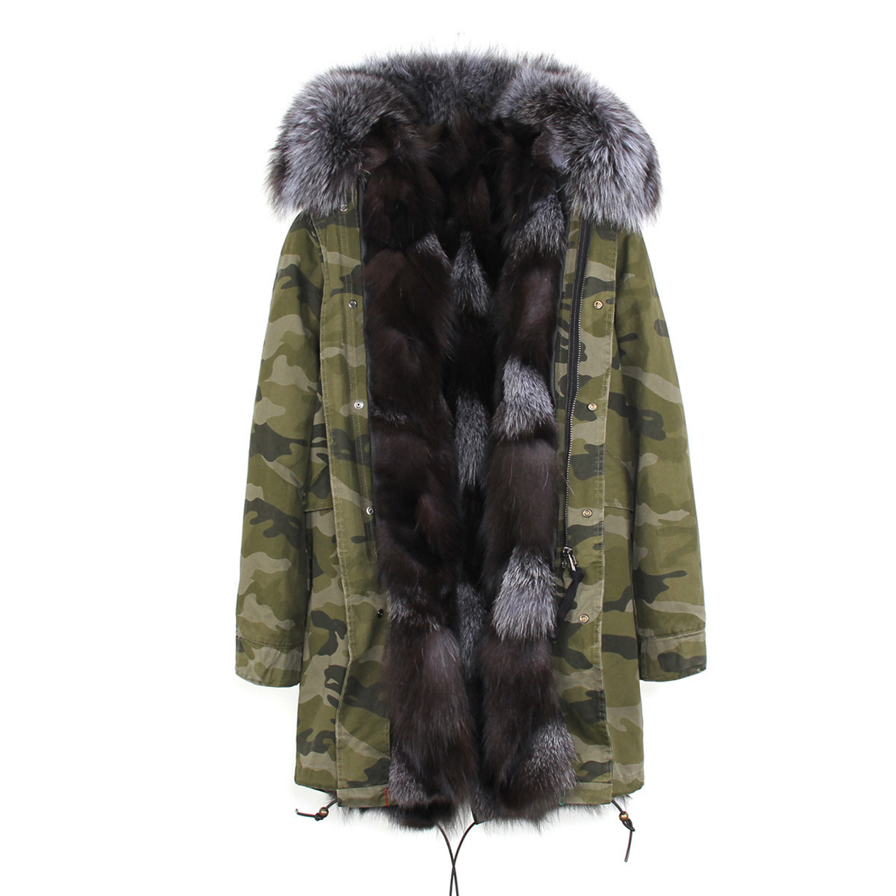 Raccoon Fur Trimmed Hooded Parka with Detachable Fox Fur Liner 134e-8
