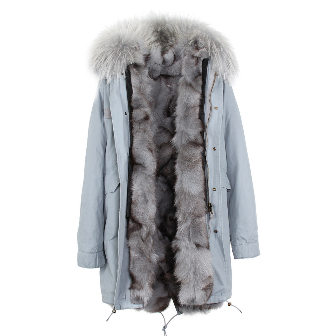 Raccoon Fur Trimmed Hooded Parka with Detachable Fox Fur Liner 134e-5