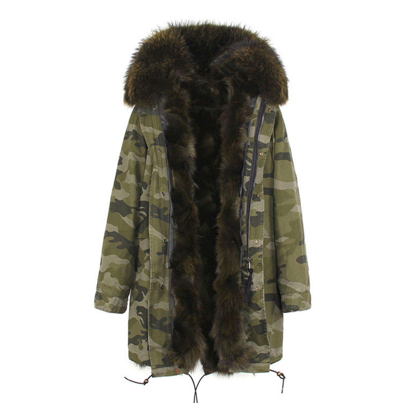 Raccoon Fur Trimmed Hooded Parka with Detachable Fox Fur Liner 134e-7