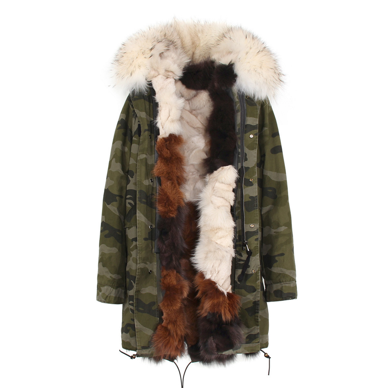 Raccoon Fur Trimmed Hooded Parka with Detachable Fox Fur Liner 134e-6