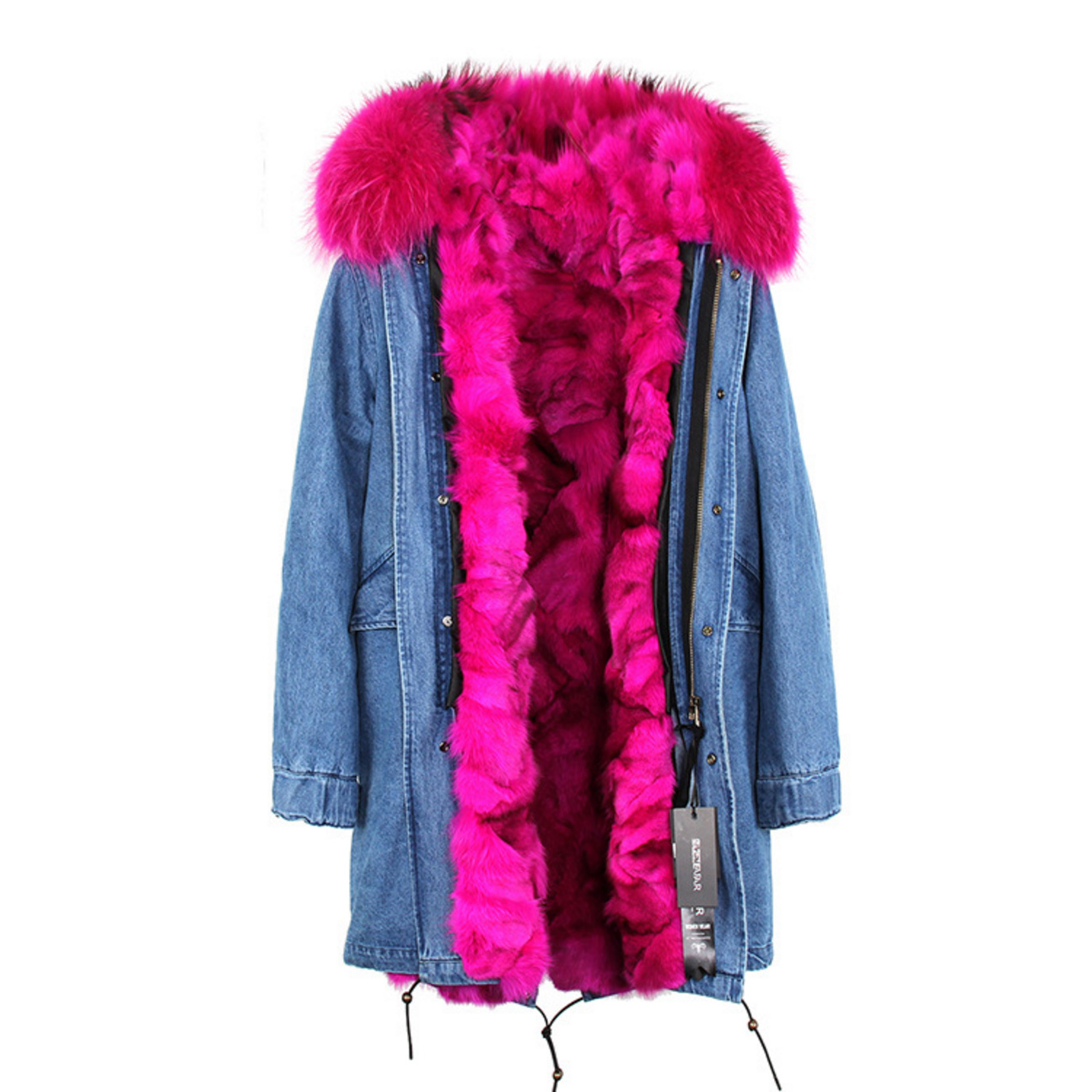 Raccoon Fur Trimmed Hooded Parka with Detachable Fox Fur Liner 134e-1