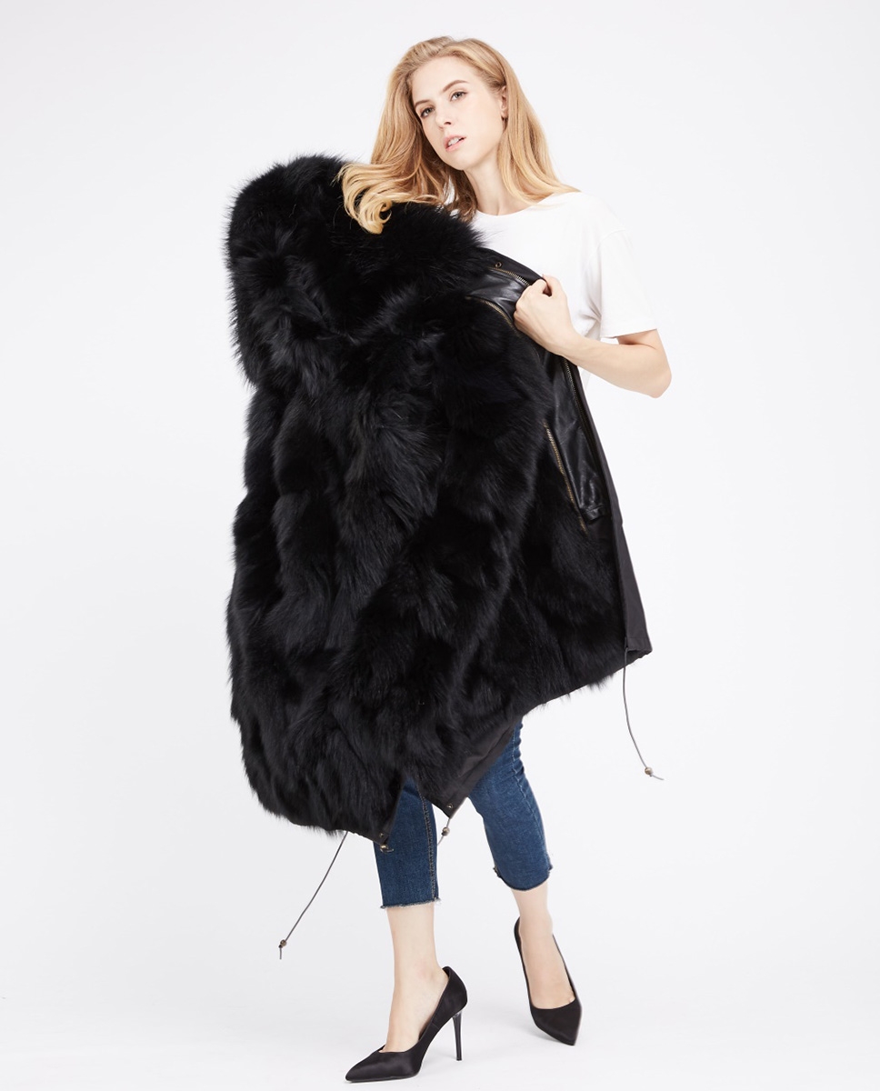 Fox Fur Lined Parka with Raccoon Fur Trimmed Hood 245 Black-Black