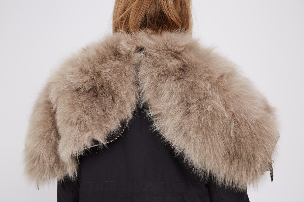 Detachable Fox Fur Lined Cropped Parka with Zipped Hood 247 Details 2