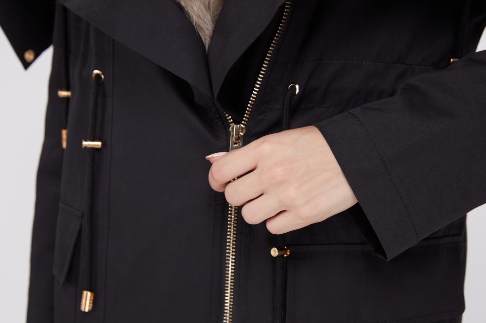 Detachable Fox Fur Lined Cropped Parka with Zipped Hood 247 Details 3