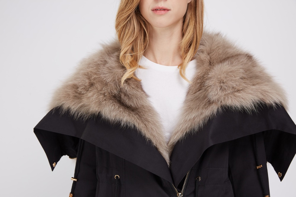 Detachable Fox Fur Lined Cropped Parka with Zipped Hood 247 Details 1