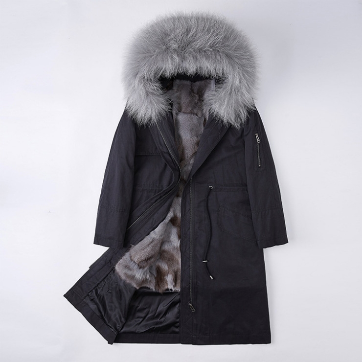 Detachable Fox Fur Lined Parka with Raccoon Fur Trimmed Hood 248 Black-Gray