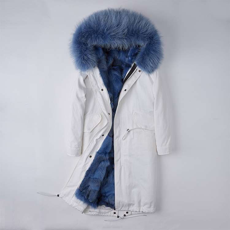 Detachable Fox Fur Lined Parka with Raccoon Fur Trimmed Hood 250 White-Blue-1