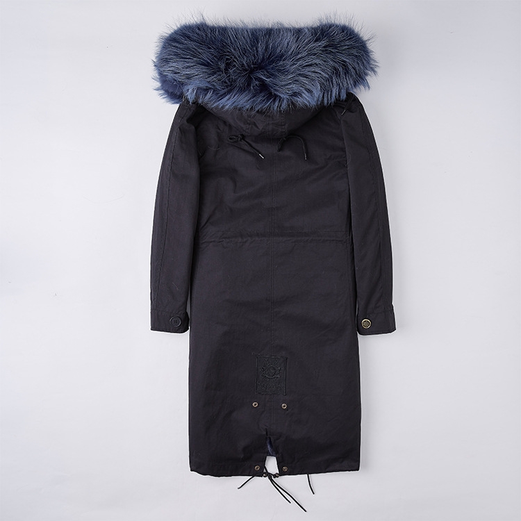 Detachable Fox Fur Lined Parka with Raccoon Fur Trimmed Hood 250 Black-Blue-2