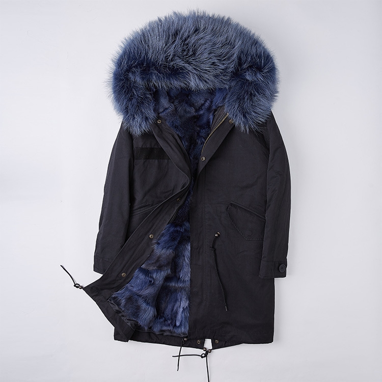 Detachable Fox Fur Liner Parka with Raccoon Fur Trimmed Hood 251 Black-Dark-Blue