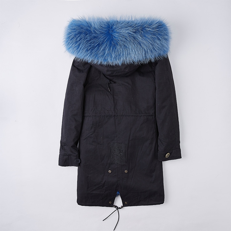 Detachable Fox Fur Liner Parka with Raccoon Fur Trimmed Hood 251 Black-Blue-2