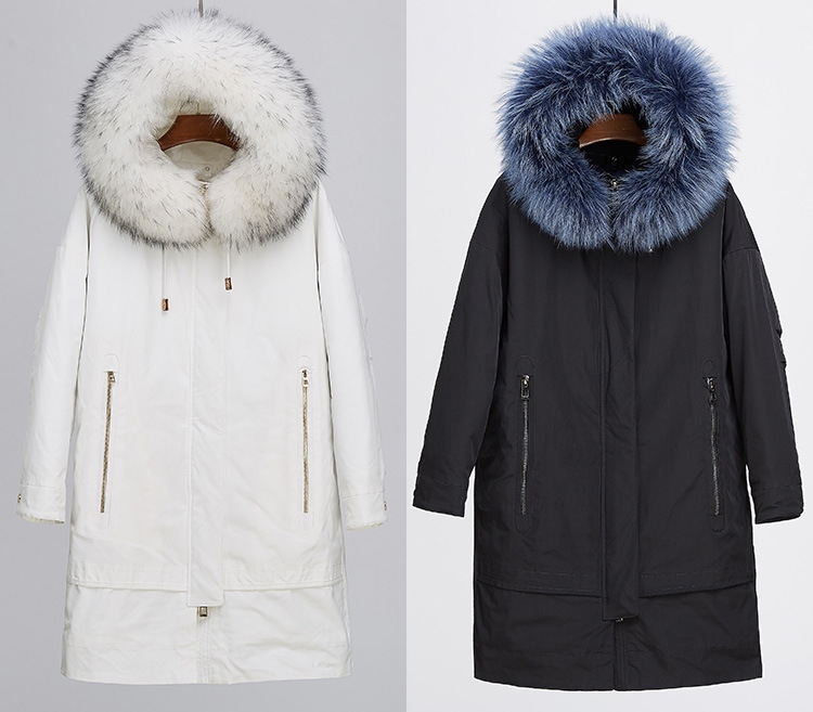 Raccoon Fur Trimmed Hood Parka with Detachable Fox Fur Liner 252 Color 1