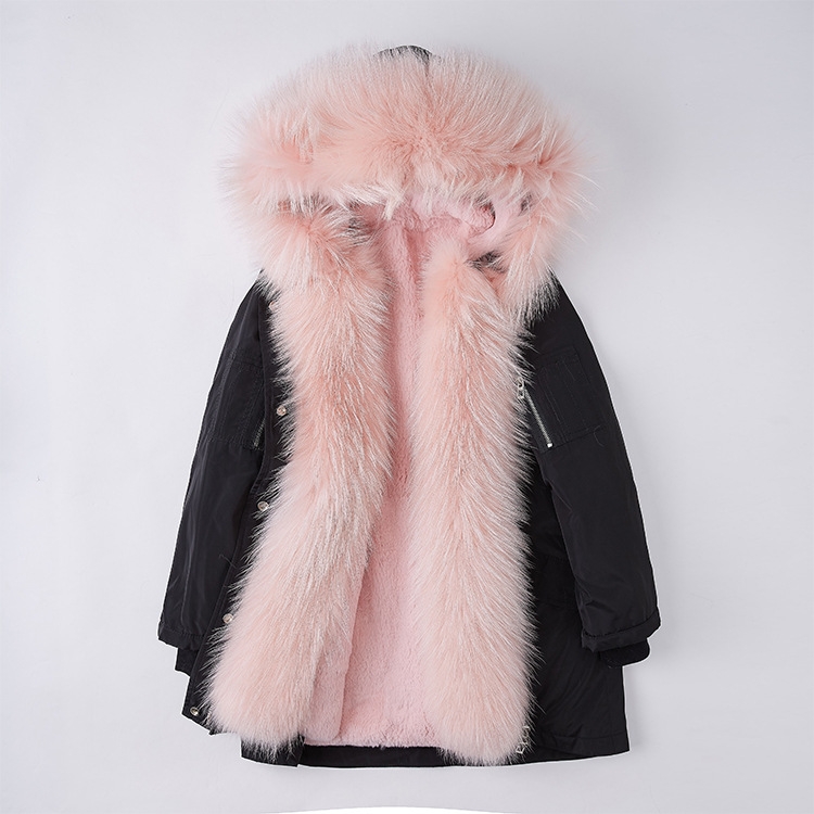 Raccoon Fur Trimmed Hood Down-filled Parka with Detachable Rex Rabbit Fur Liner 253 Color 4