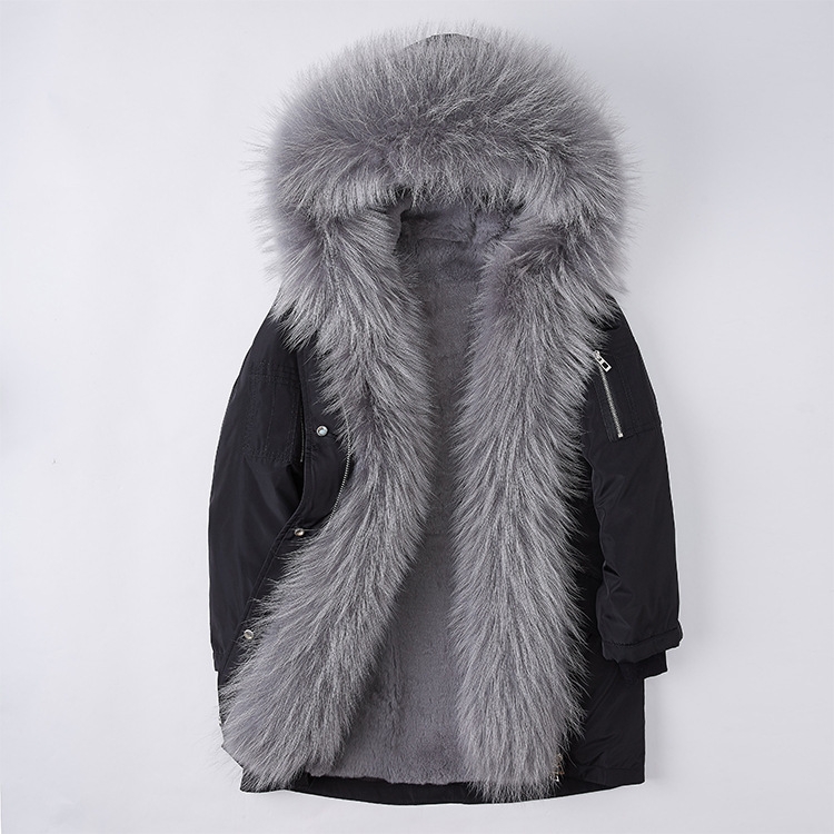 Raccoon Fur Trimmed Hood Down-filled Parka with Detachable Rex Rabbit Fur Liner 253 Color 2