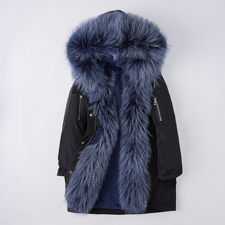 Raccoon Fur Trimmed Hood Down-filled Parka with Detachable Rex Rabbit Fur Liner 253 Color 5
