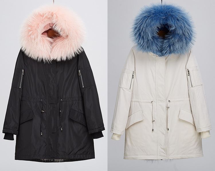 Raccoon Fur Trimmed Hood Down-filled Parka with Detachable Rex Rabbit Fur Liner 253 Color 1