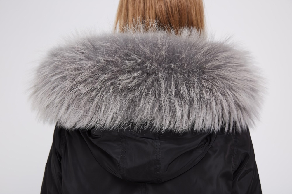 Raccoon Fur Trimmed Hood Down-filled Parka with Detachable Rex Rabbit Fur Liner 253 Details 1