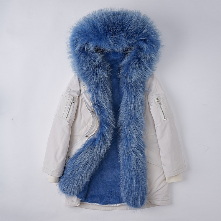Raccoon Fur Trimmed Hood Down-filled Parka with Detachable Rex Rabbit Fur Liner 253 Color 7