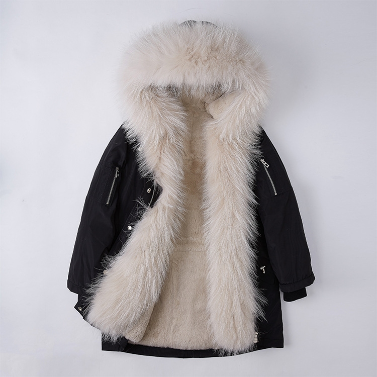 Raccoon Fur Trimmed Hood Down-filled Parka with Detachable Rex Rabbit Fur Liner 253 Color 3