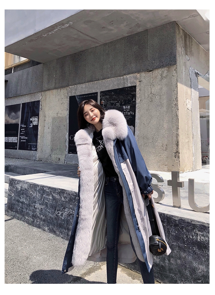 Fox Fur Trim Long Parka Trench Coat with Down-Filled Liner 280-6