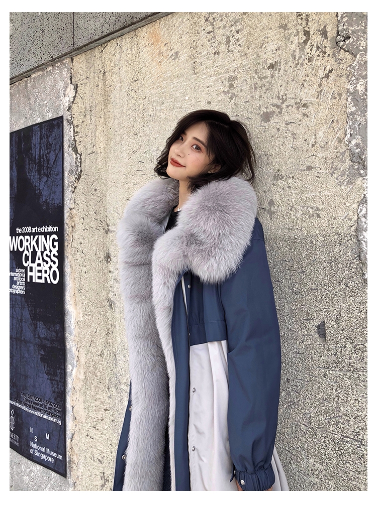 Fox Fur Trim Long Parka Trench Coat with Down-Filled Liner 280-4