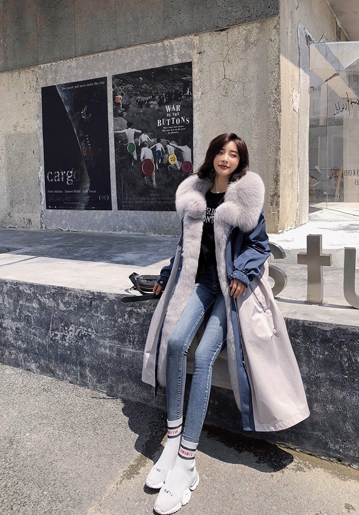 Fox Fur Trim Long Parka Trench Coat with Down-Filled Liner 280-1