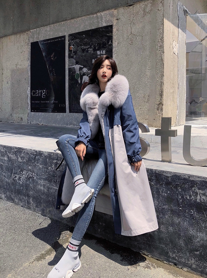 Fox Fur Trim Long Parka Trench Coat with Down-Filled Liner 280-3