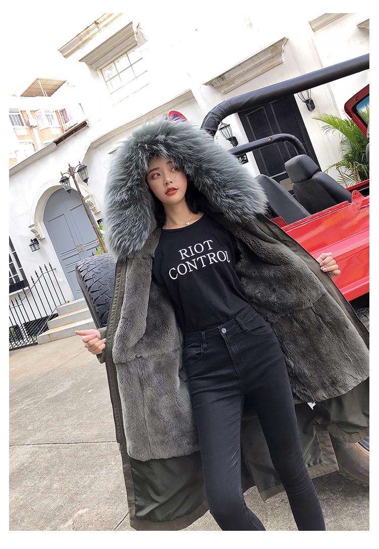 Rex Rabbit Fur Lined Long Parka with Raccoon Fur Trimmed Hood 284-20