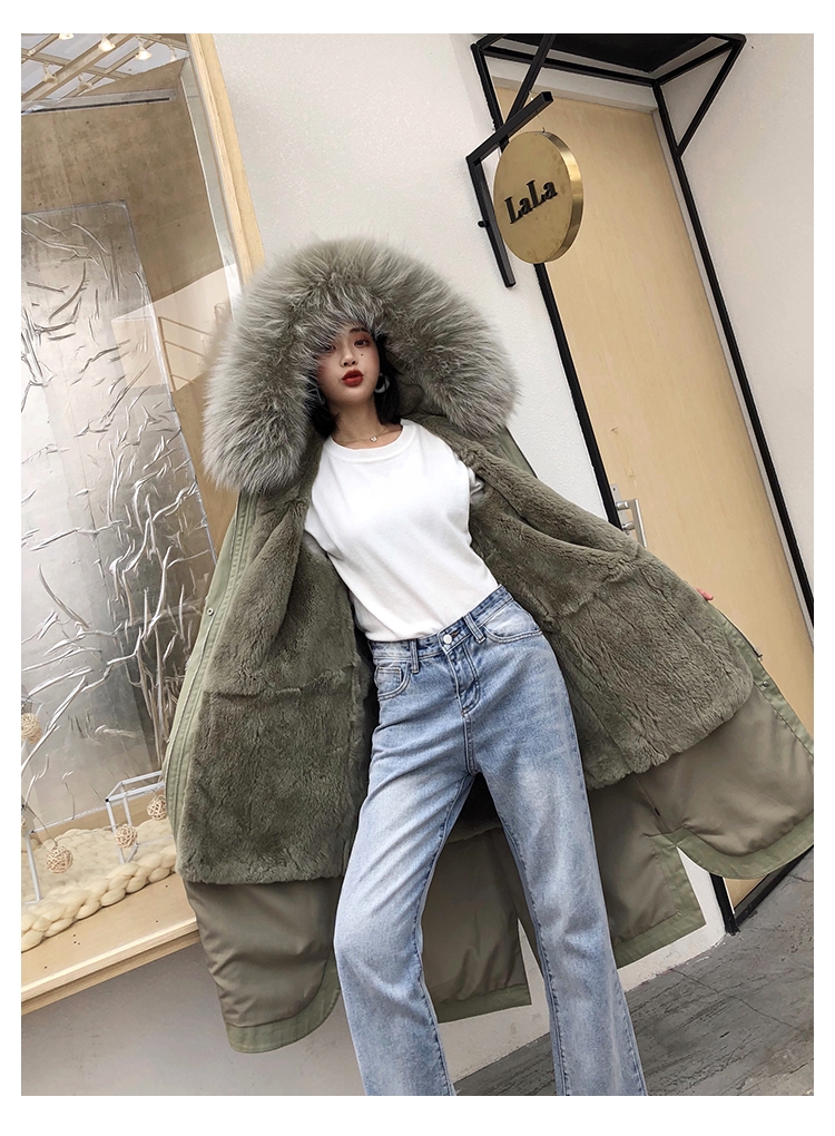 Rex Rabbit Fur Lined Long Parka with Raccoon Fur Trimmed Hood 284-13
