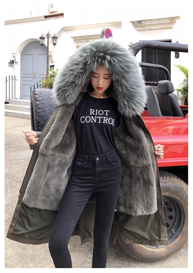 Rex Rabbit Fur Lined Long Parka with Raccoon Fur Trimmed Hood 284-22