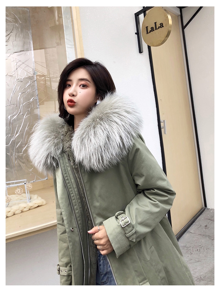 Rex Rabbit Fur Lined Long Parka with Raccoon Fur Trimmed Hood 284-10