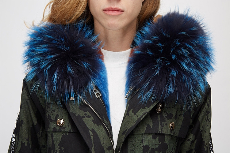 Raccoon Fur Trimmed Hooded Parka with Detachable Rex Rabbit Fur Liner 286-1