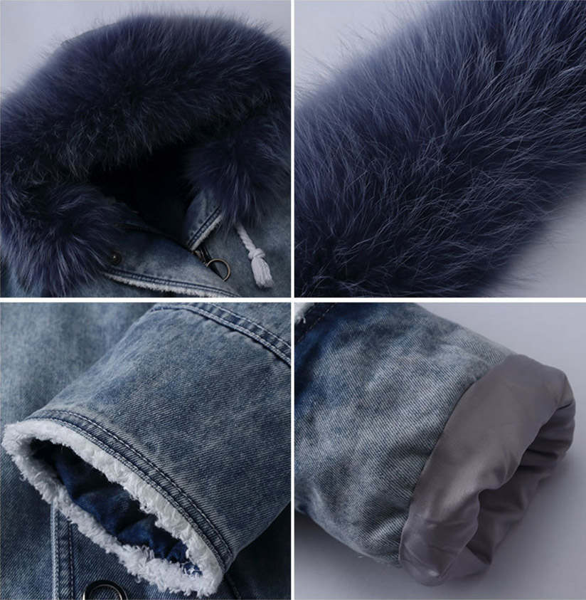 Fox Fur Trimming Hooded Parka with Detachable Rex Rabbit Fur Liner 937 Details 4